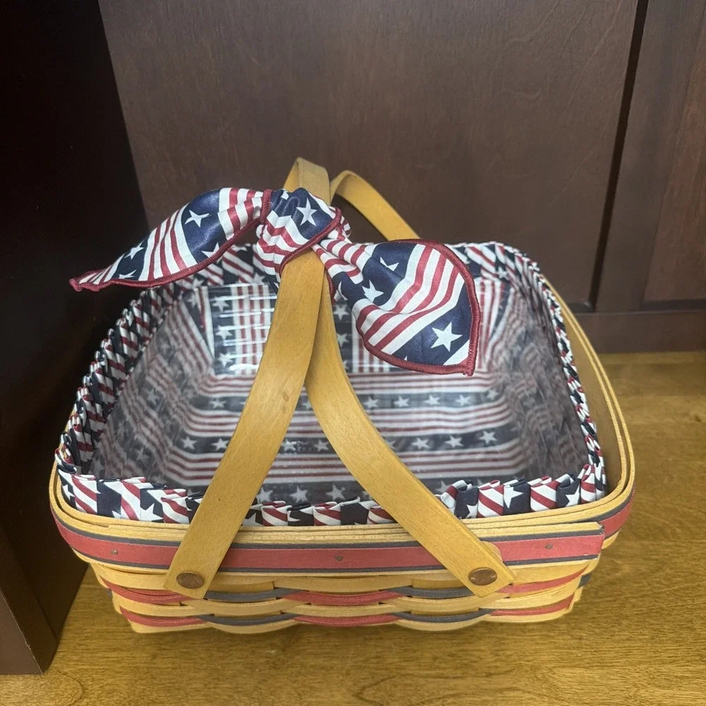 Longaberger 1998 All American Pie Basket Protector Liner & Tie Patriotic VTG